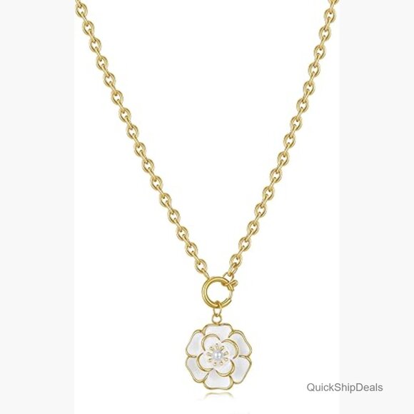 18K Gold Plated Chunky Chain Choker Necklace with Flower Pendant